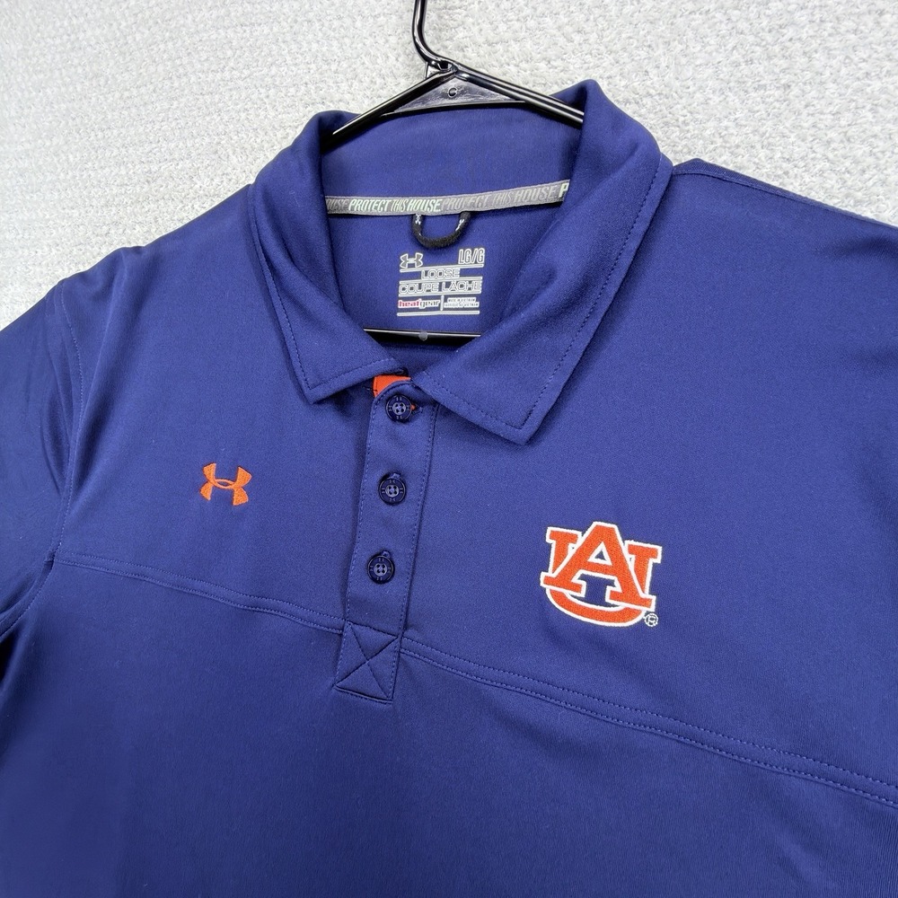 Under Armour Auburn Tigers Polo Shirt Mens L Blue HeatGear War Eagle NCAA Golf